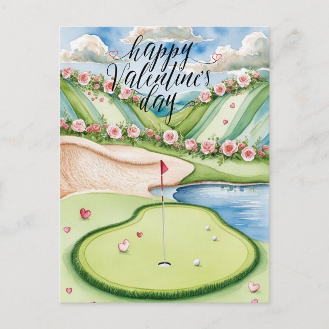Romantic Golf Course with Roses – Watercolor  Postcard (Front)