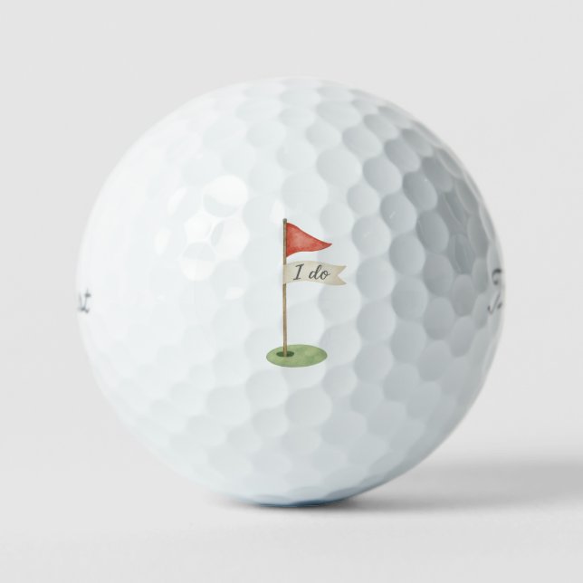 Romantic Golf Flag "I Do" Golf Wedding Favour Balls (Front)