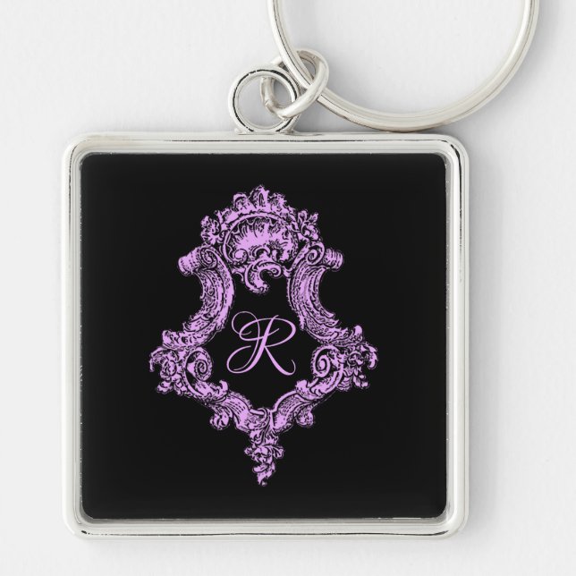 Romantic Goth Pink Monogram Key Ring (Front)
