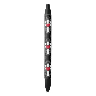 Romantic Goth winged heart pattern Black Ink Pen
