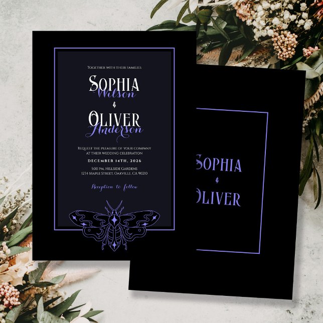 Romantic Gothic Black and Blue Butterfly Wedding Invitation (Creator Uploaded)