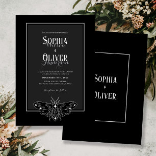 Romantic Gothic Black and White Butterfly Wedding Invitation