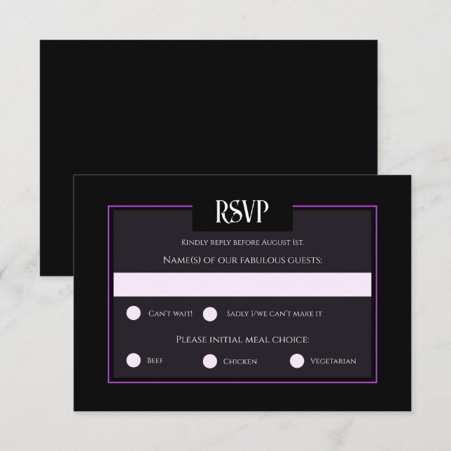 Romantic Gothic Black Purple Wedding Response Card (Front/Back)