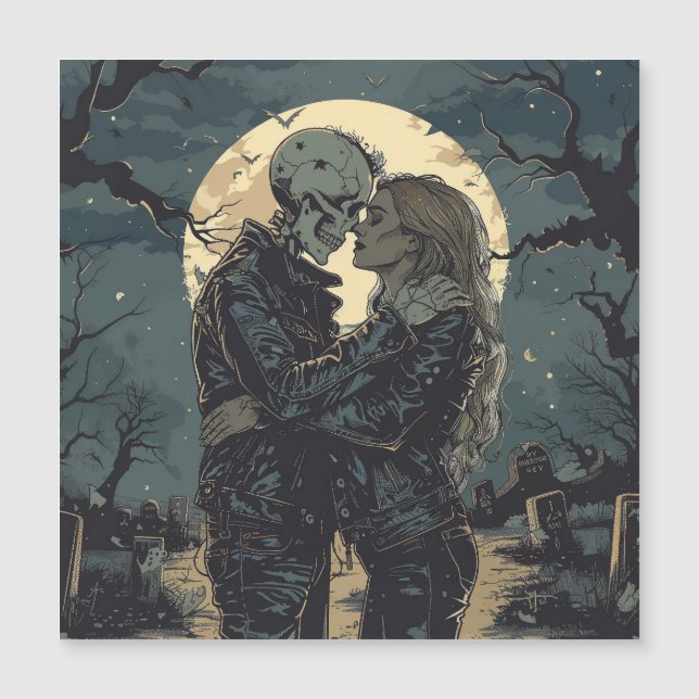 Romantic gothic cartoon of a skeleton and woman  (Front)