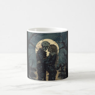 Romantic gothic cartoon of a skeleton and woman  coffee mug