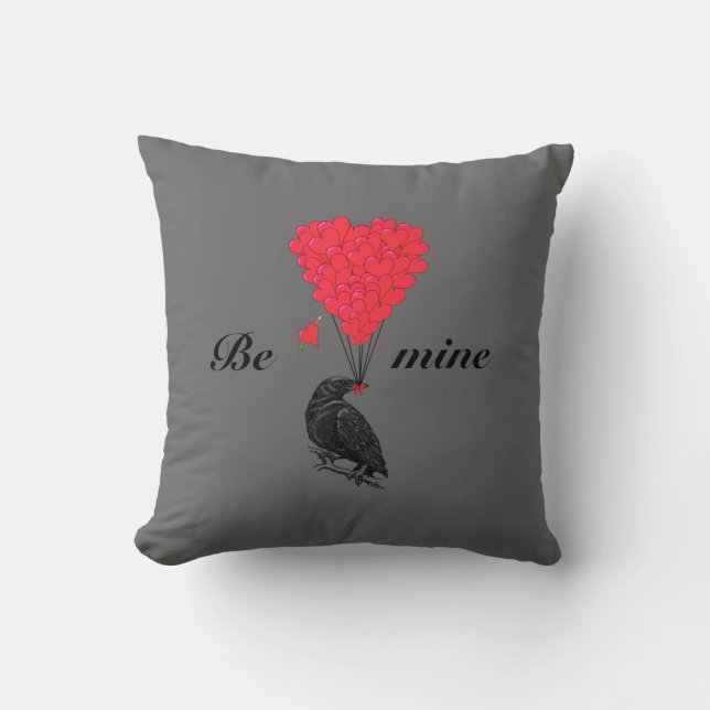 Romantic gothic crow valentines love heart cushion (Front)