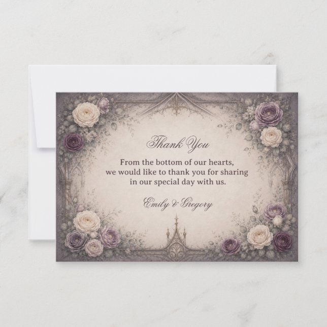 Romantic Gothic Floral Thank You Card (Front)