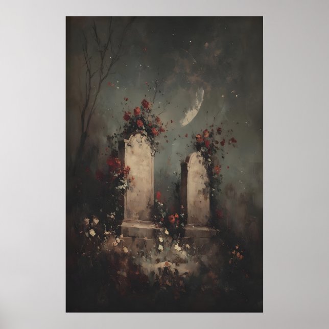 Romantic Gothic Graveyard Art, Moody Dark Academia Poster (Front)