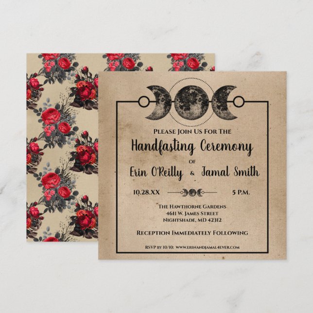 Romantic Gothic Handfasting Wedding Pagan Wicca Invitation (Front/Back)