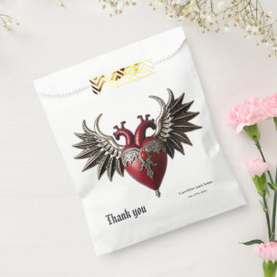 Romantic Gothic icon: heart, rose, skull.  Favour Bags