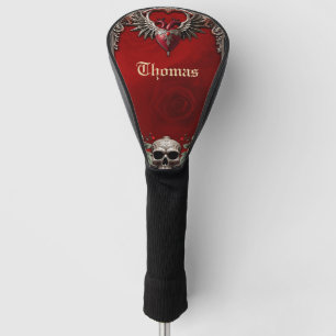 Romantic Gothic icon: heart, rose, skull.  Golf Head Cover