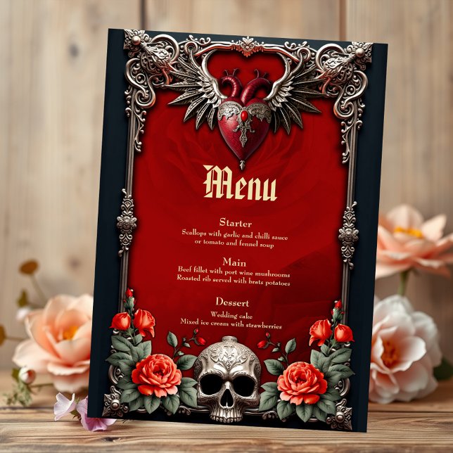 Romantic Gothic icon: heart, rose, skull.  Menu (Creator Uploaded)