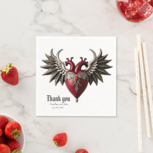 Romantic Gothic icon: heart, rose, skull.  Napkin