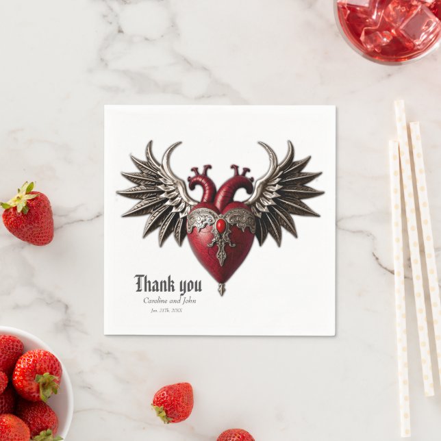 Romantic Gothic icon: heart, rose, skull.  Napkin (Insitu)