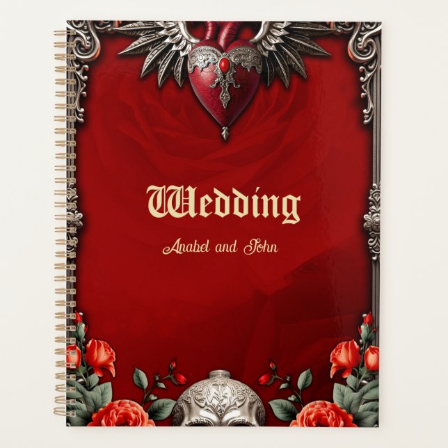 Romantic Gothic icon: heart, rose, skull. Planner (Front)