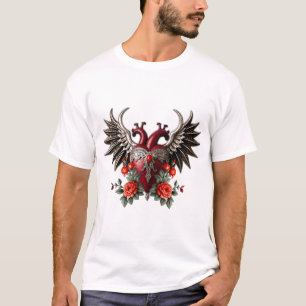 Romantic Gothic icon: heart, rose, skull.  T-Shirt
