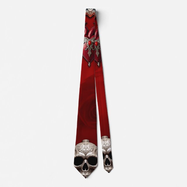 Romantic Gothic icon: heart, rose, skull.  Tie (Front)
