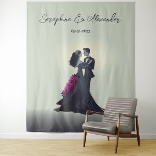 Romantic Gothic Lovers Elegant Wedding Backdrop Tapestry