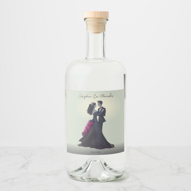 Romantic Gothic Lovers Elegant Wedding  Liquor Bottle Label (Front)