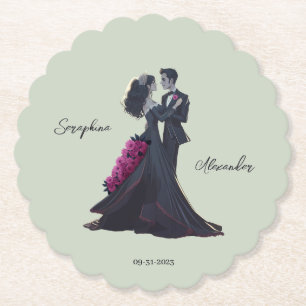Romantic Gothic Lovers Elegant Wedding Paper Coaster