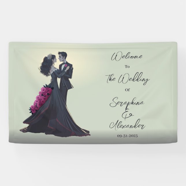 Romantic Gothic Lovers Elegant Wedding Welcome Banner (Horizontal)