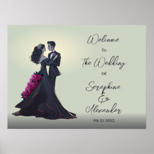 Romantic Gothic Lovers Elegant Wedding Welcome Poster