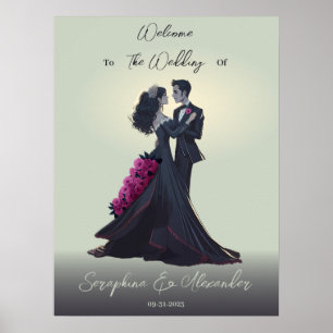 Romantic Gothic Lovers Elegant Wedding Welcome Poster