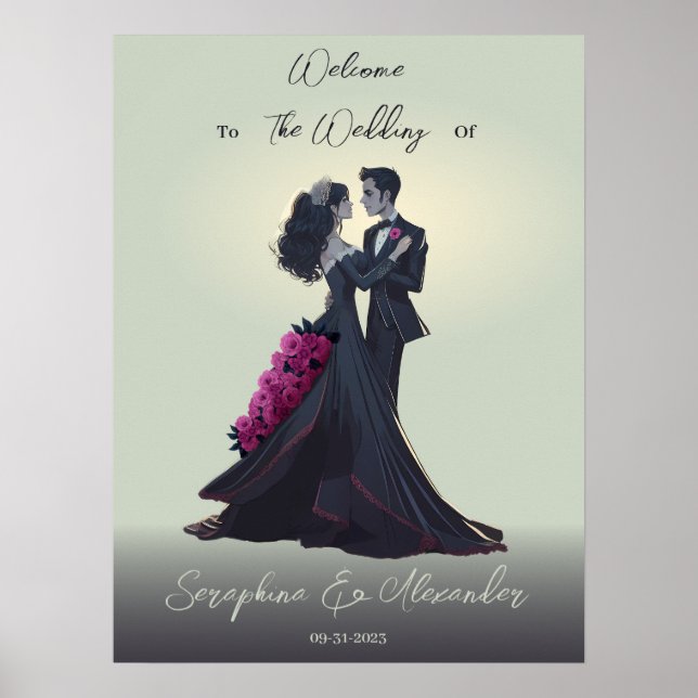 Romantic Gothic Lovers Elegant Wedding Welcome Poster (Front)