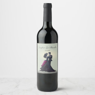 Romantic Gothic Lovers Elegant Wedding Wine Label