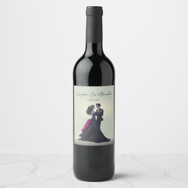Romantic Gothic Lovers Elegant Wedding  Wine Label (Front)