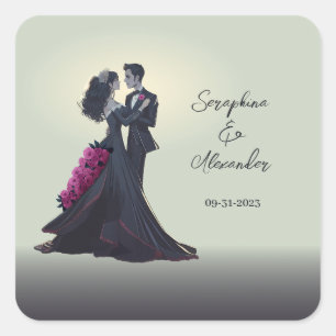 Romantic Gothic Lovers Minimal Elegant Square Sticker