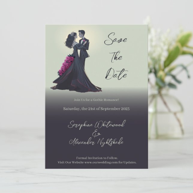 Romantic Gothic Lovers Minimal Save the Date Invitation (Standing Front)