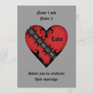 Romantic gothic mediaeval red heart wedding invitation