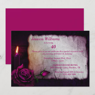 Romantic Gothic Rose & Candle Birthday Invitation
