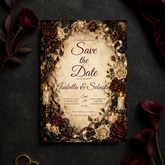 Romantic Gothic Rose Wedding Save The Date (Creator Uploaded)