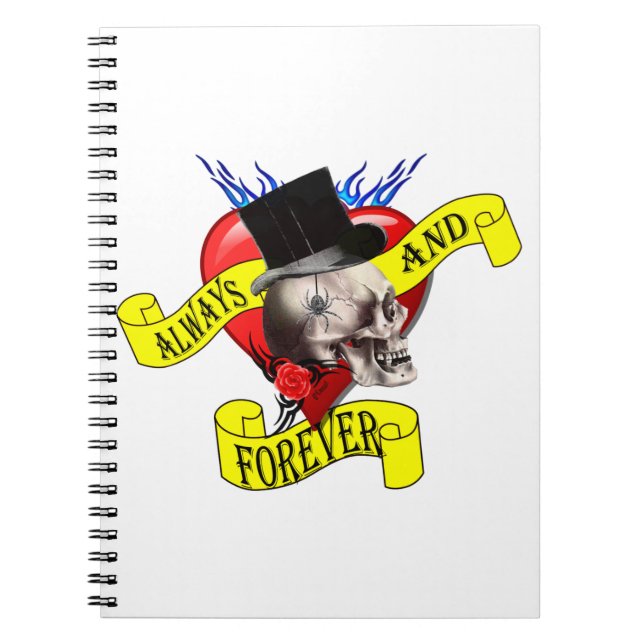 Romantic Gothic skull and love heart Notebook (Front)
