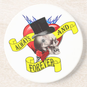Romantic gothic skull, Valentines love heart Coaster