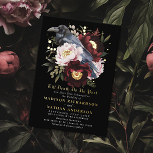 Romantic Gothic Watercolor Raven Floral Wedding