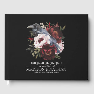 Romantic Gothic Watercolor Raven Floral Wedding   Guest Book