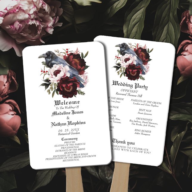 Romantic Gothic Watercolor Raven Floral Wedding Hand Fan (Creator Uploaded)