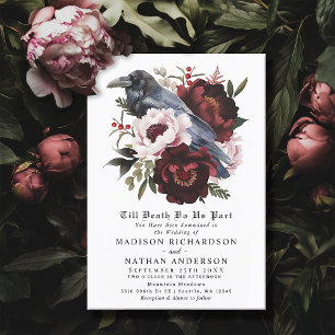 Romantic Gothic Watercolor Raven Floral Wedding Invitation