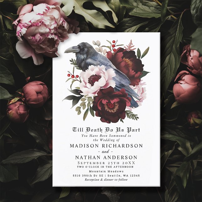Romantic Gothic Watercolor Raven Floral Wedding Invitation (Creator Uploaded)