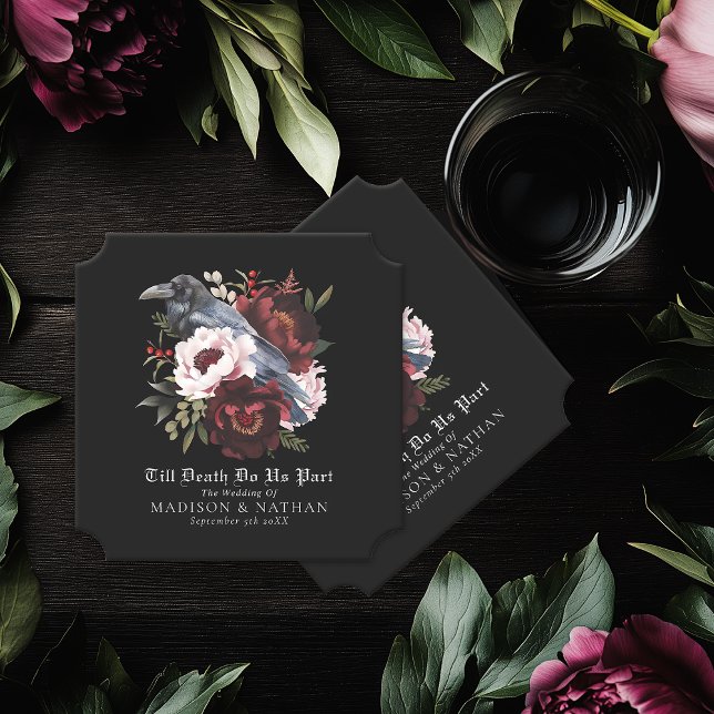 Romantic Gothic Watercolor Raven Floral Wedding  Paper Coaster (Creator Uploaded)