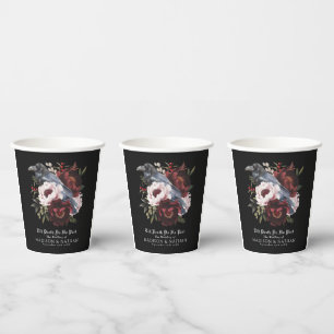 Romantic Gothic Watercolor Raven Floral Wedding Paper Cups