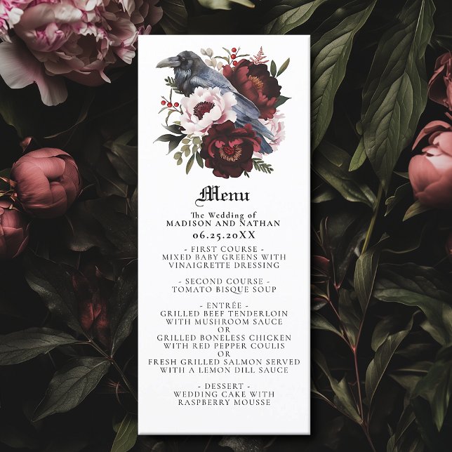 Romantic Gothic Watercolor Raven Wedding Menu (Creator Uploaded)