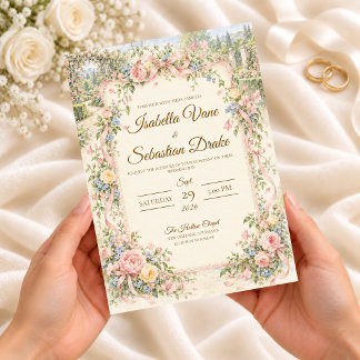 Romantic Grandmillennial Garden Wedding Invitation