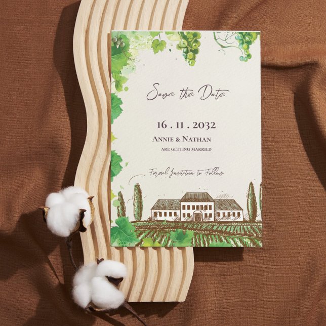 Romantic Grapevine Vineyard Wedding Save the Date  (Romantic Grapevine Vineyard Wedding Save the Date)