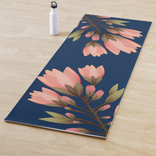 Romantic green and pink flowers yoga mat
