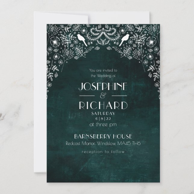 Romantic Green and white secret garden design, Invitation (Front)