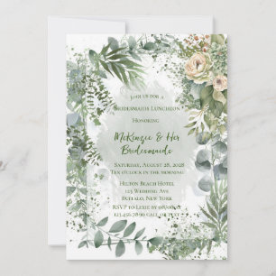 Romantic Green Beige Peony Bridesmaids Luncheon Invitation